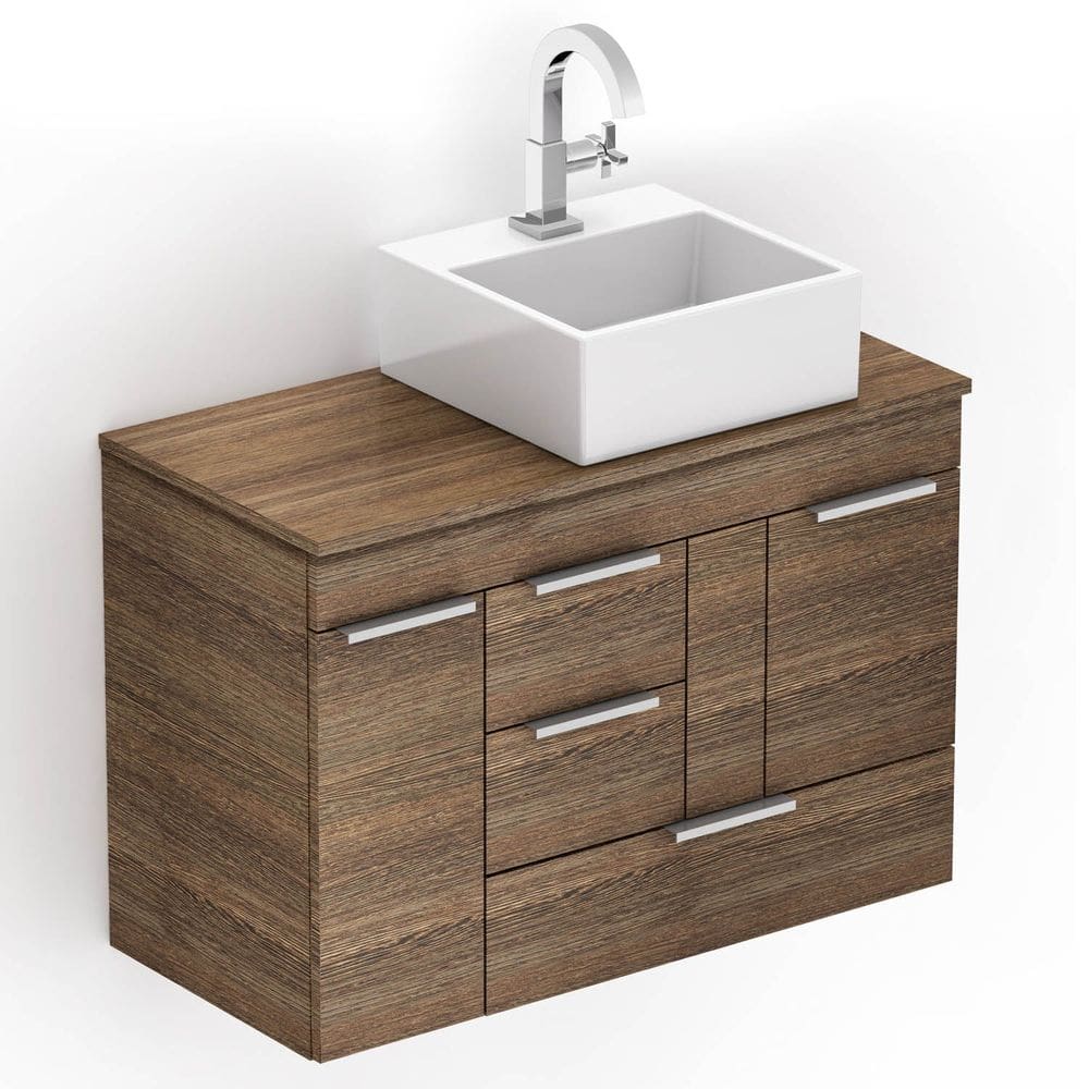 Kit Gabinete Basic com Gaveta e Porta 80x38 com Cuba de Apoio Q6 Wengue