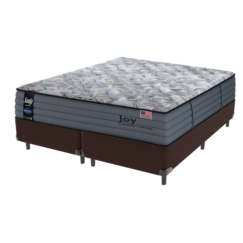 Cama Box Marrom e Colchão Queen Joy Molas Ensacadas Sealy
