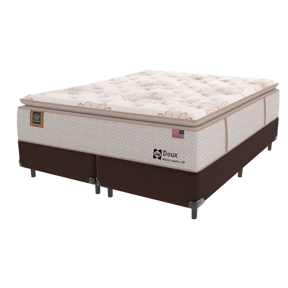 Cama Box Marrom e Colchão Queen Doux Comfort Molas Sealy