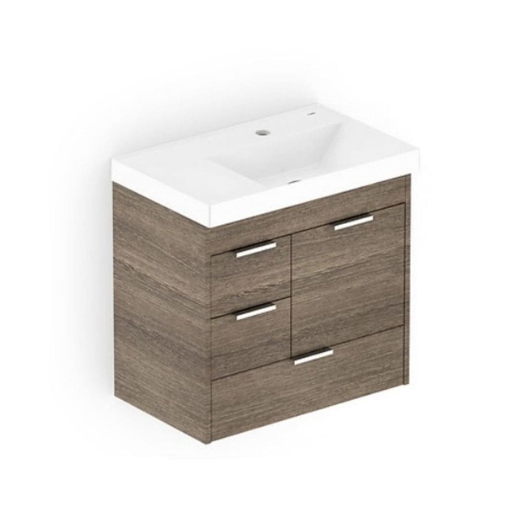 Kit Gabinete com 3 Gavetas e 1 Porta 60x36 Lavatório Integrado e Espelho Net Wengue