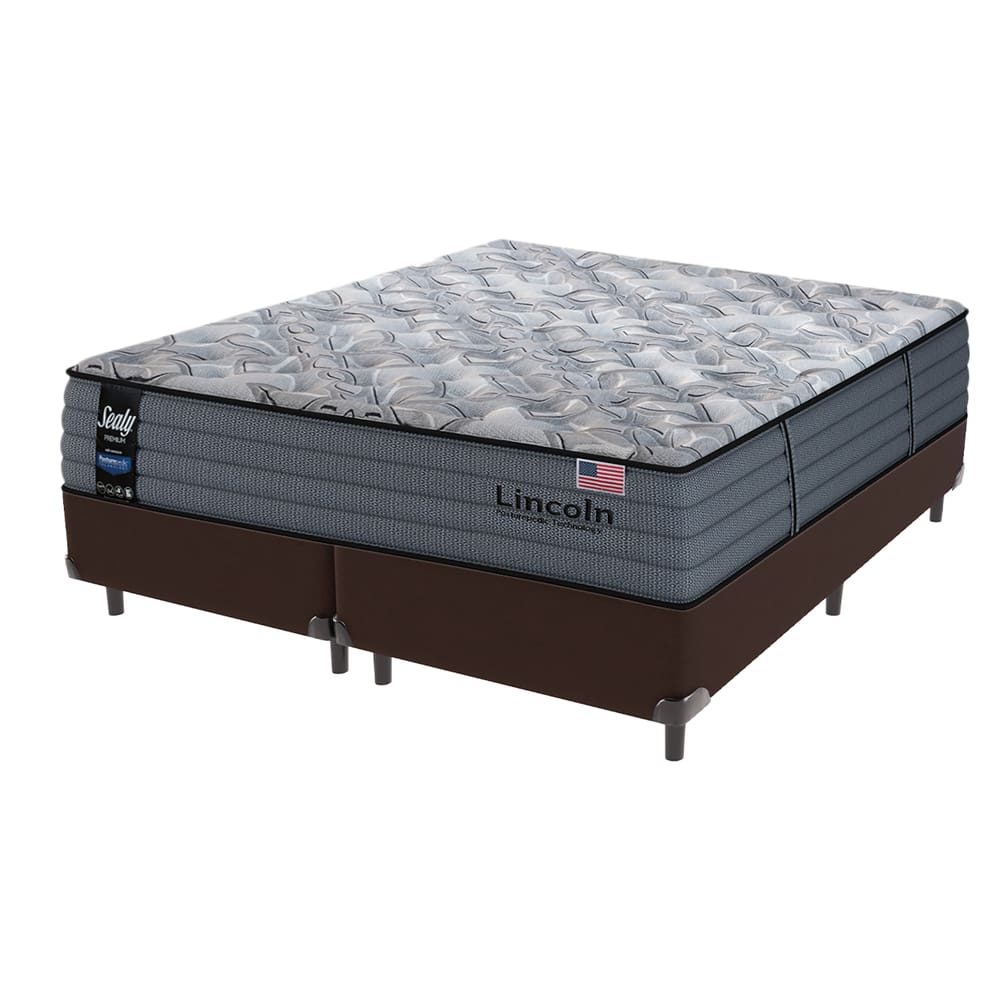 Cama Box Marrom Colchão Queen Lincoln Molas Ensacadas Sealy