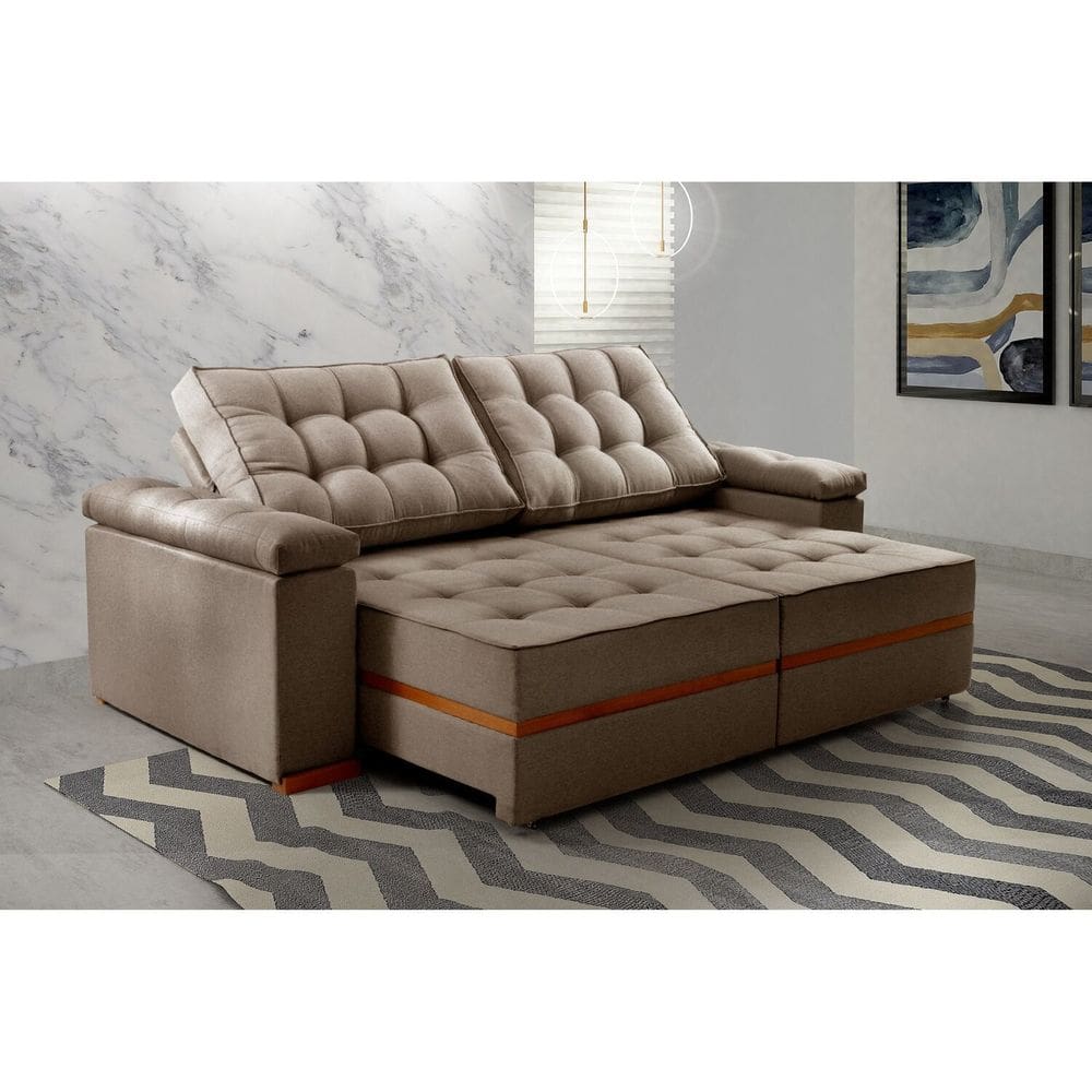 Sofá Retrátil e Reclinável 3 Lugares Prada Linho Marrom