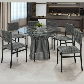 Conjunto Sala de Jantar 06 Cadeiras Lisboa Mesa Redonta 120cm Valência Preto /Prata