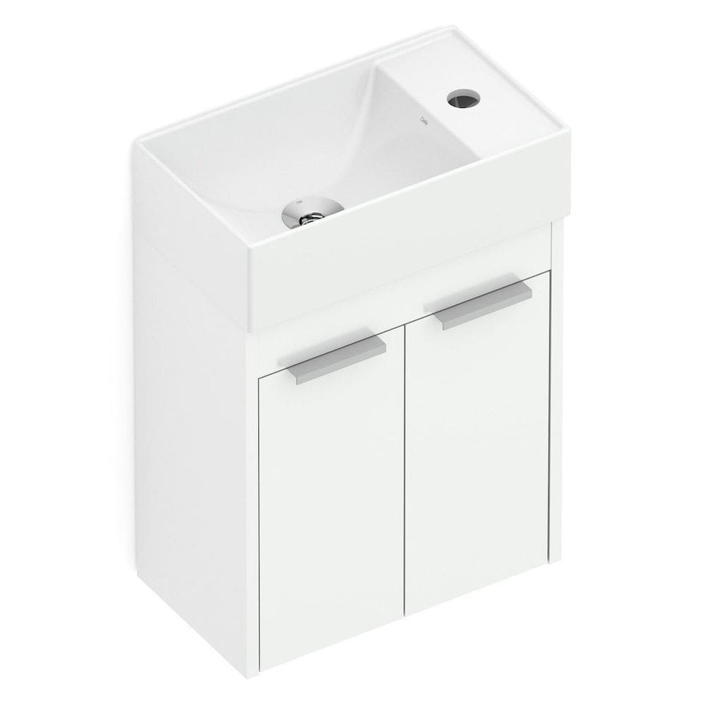 Kit Gabinete Saveiro 2 Portas 40x22 com Lavatório Integrado e Espelho Branco