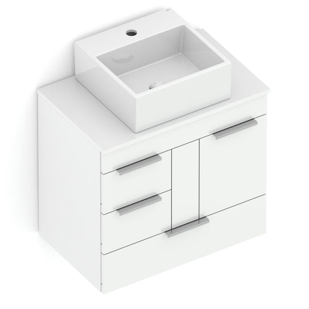 Kit Gabinete Basic com Gaveta e Porta 60x38 com Cuba de Apoio Q6 Branco