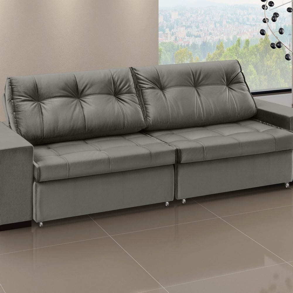 Sofá Orion - Retrátil / Reclinável 260 Cm Veludo Cinza