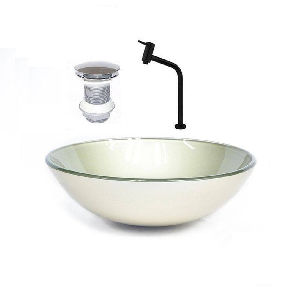 Cuba de Vidro Redonda 31cm + Valvula + Torneira Champanhe