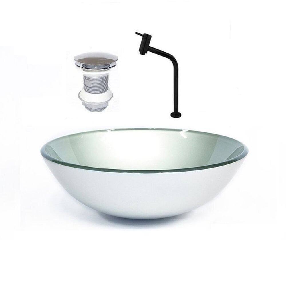 Cuba de Vidro Redonda 31cm + Valvula + Torneira Prata