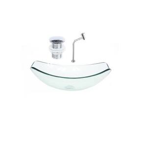Cuba de Vidro Oval Chanfrada 51cm Jateado + Valvula Click + Torneira Metal Jateada