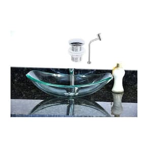 Cuba de Vidro Oval Chanfrada 51cm + Valvula Click + Torneira Metal Incolor