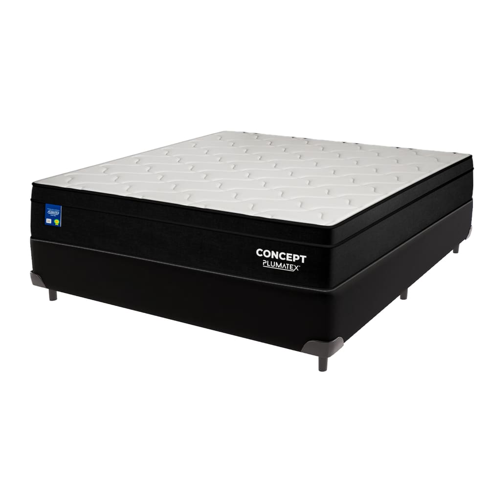Cama Box Preto e Colchão Casal Concept Molas Plumatex