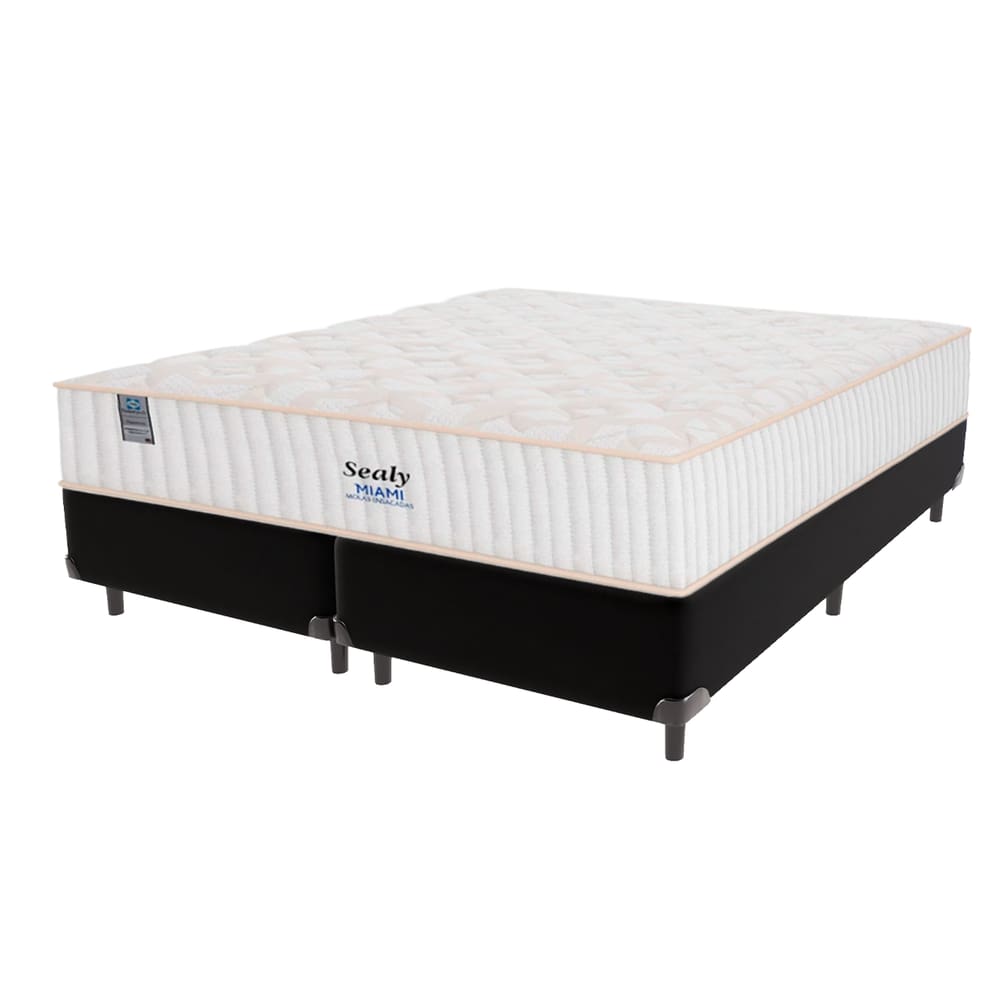 Cama Box Preto e Colchão Queen Miami Molas Ensacadas Sealy