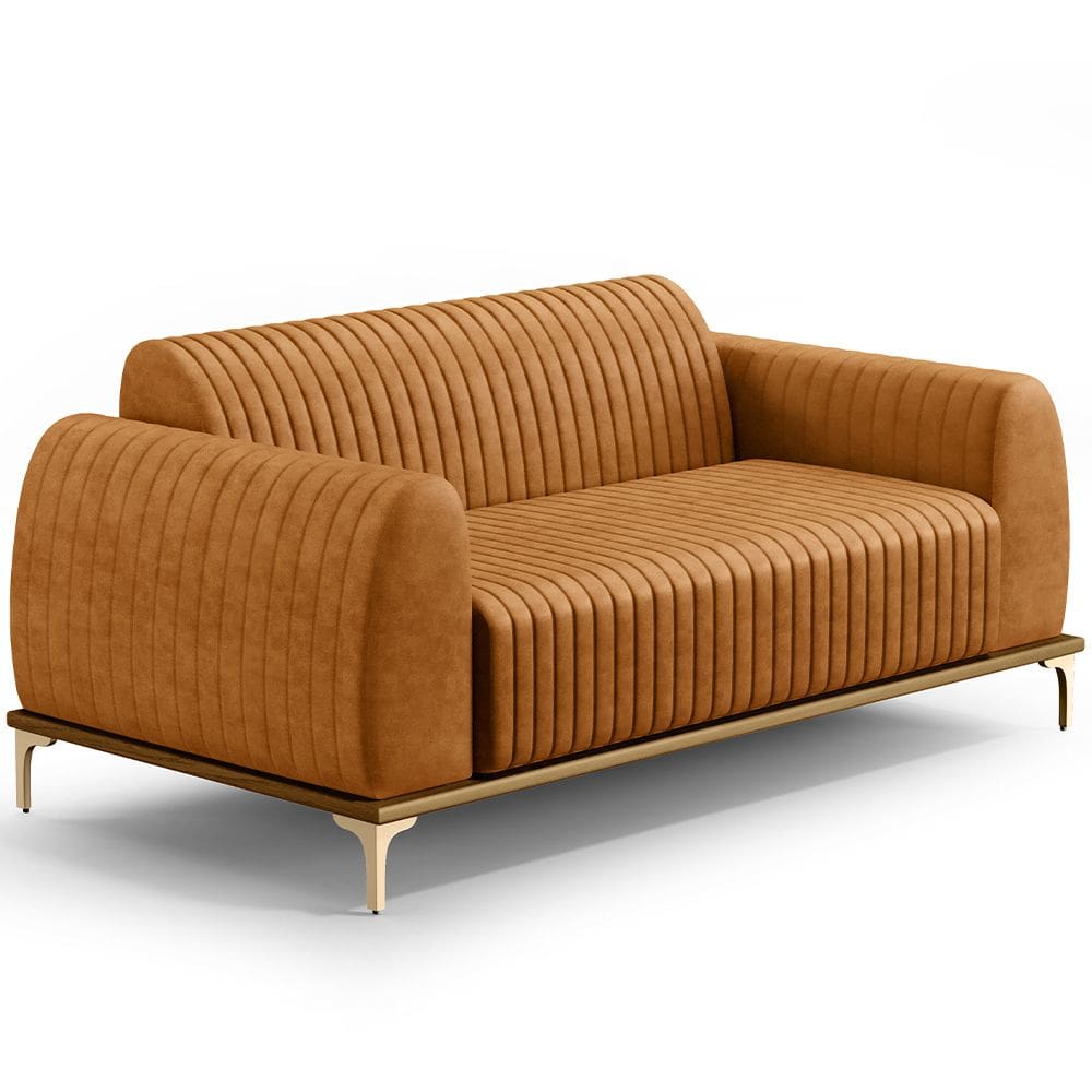 Sofá 2 Lugares Para Sala de Estar Molino 150cm D02 Base Castanho Pés D`Ouro Couríssimo Whisky B-90 - Lyam Decor