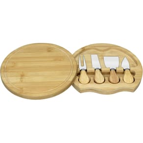 Jogo 4 Peças Para Queijo Home&Co Com Tabua De Corte Deslizante Bambu Natural