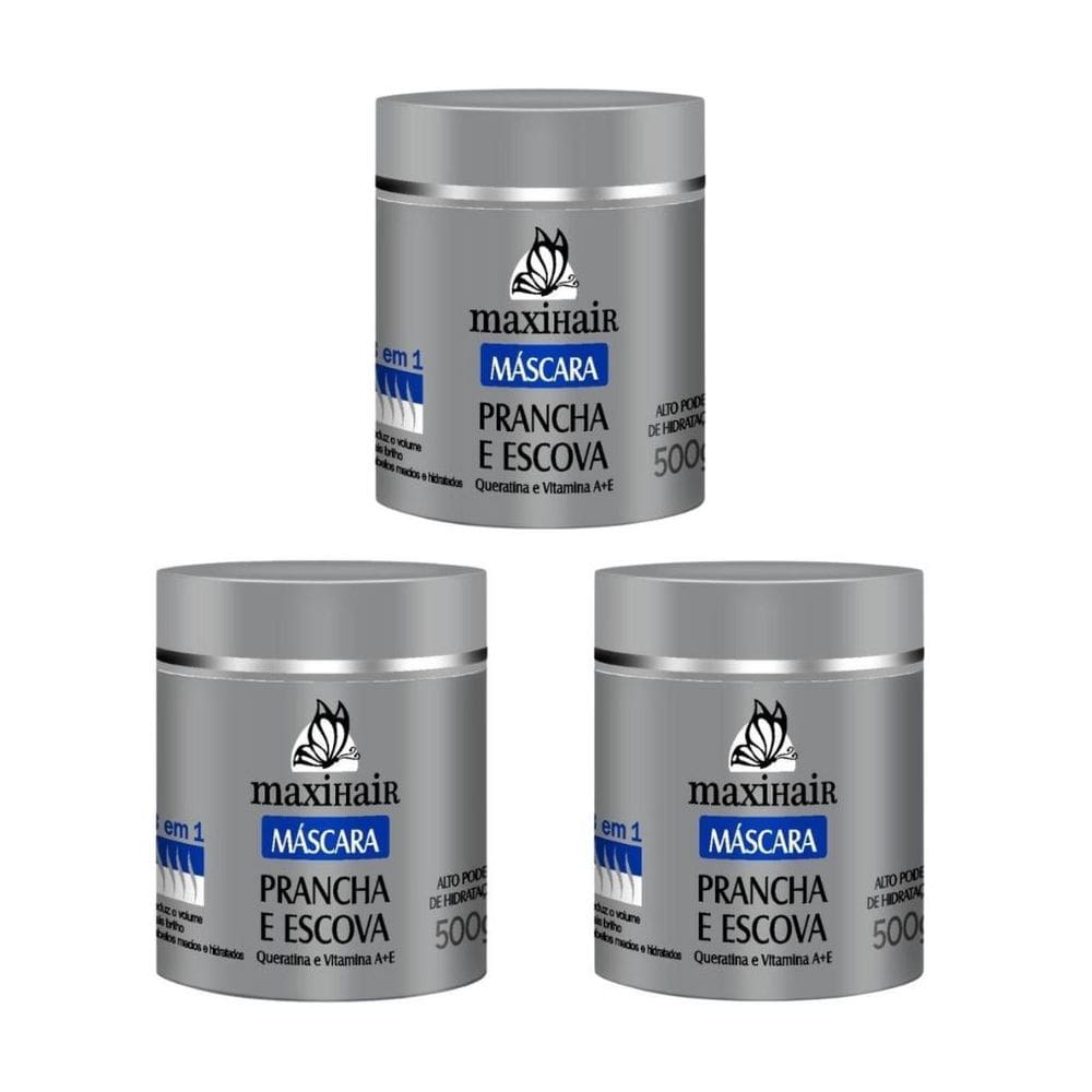 Mascara Maxihair 500G Prancha E Escova 3 Em 1 - Kit Com 3Un