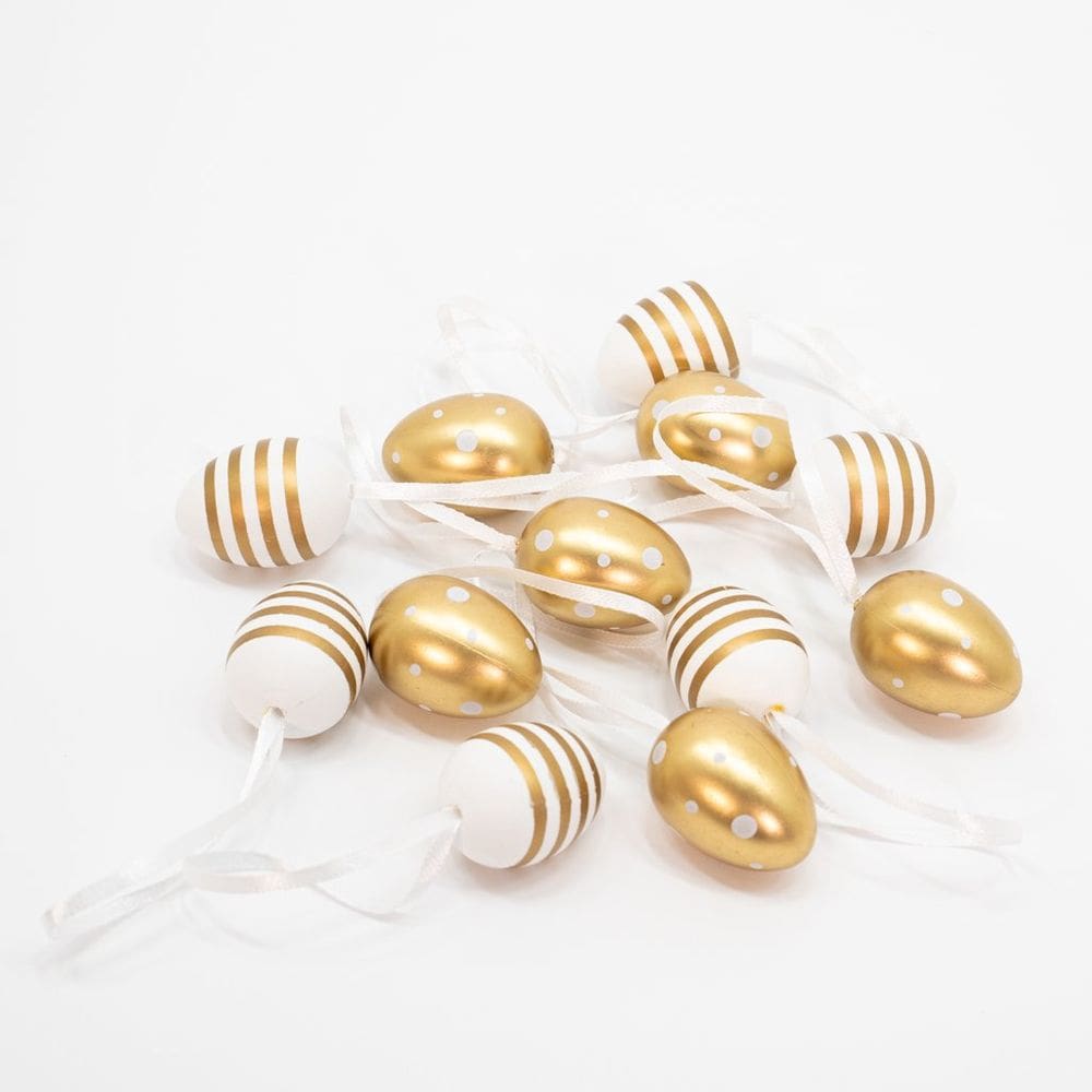 24 Ovos de Páscoa Branco Dourado Pendente Enfeite Decorativo