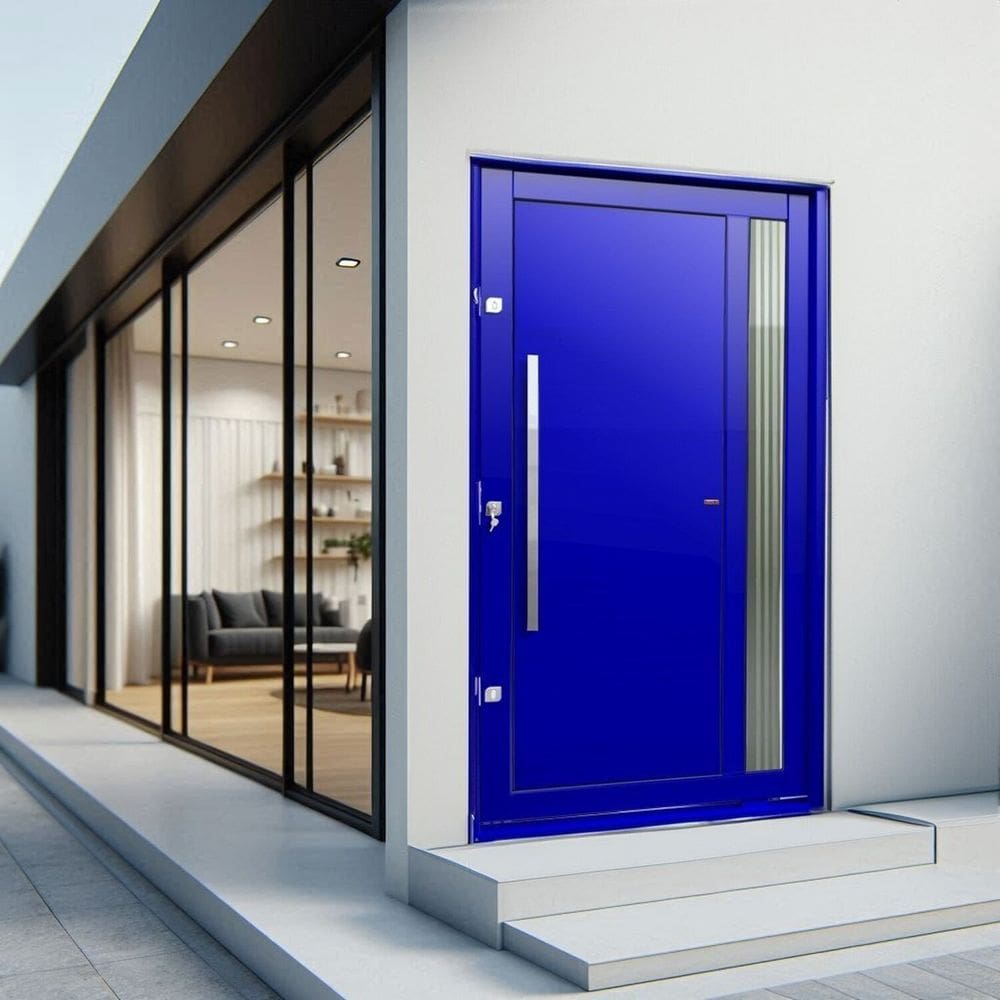 Porta Pivotante Lambril Visione com Puxador Lado Esquerdo Elite 216x120 Azul