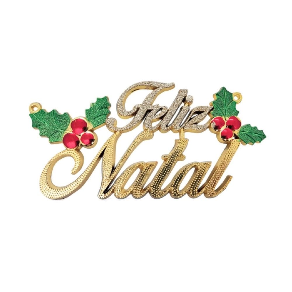 Placa Feliz Natal Glitter Decorado Dourado 31cm - Magizi