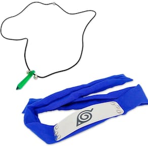 Kit Bandana Vila da Folha Azul + Colar Verde - Naruto
