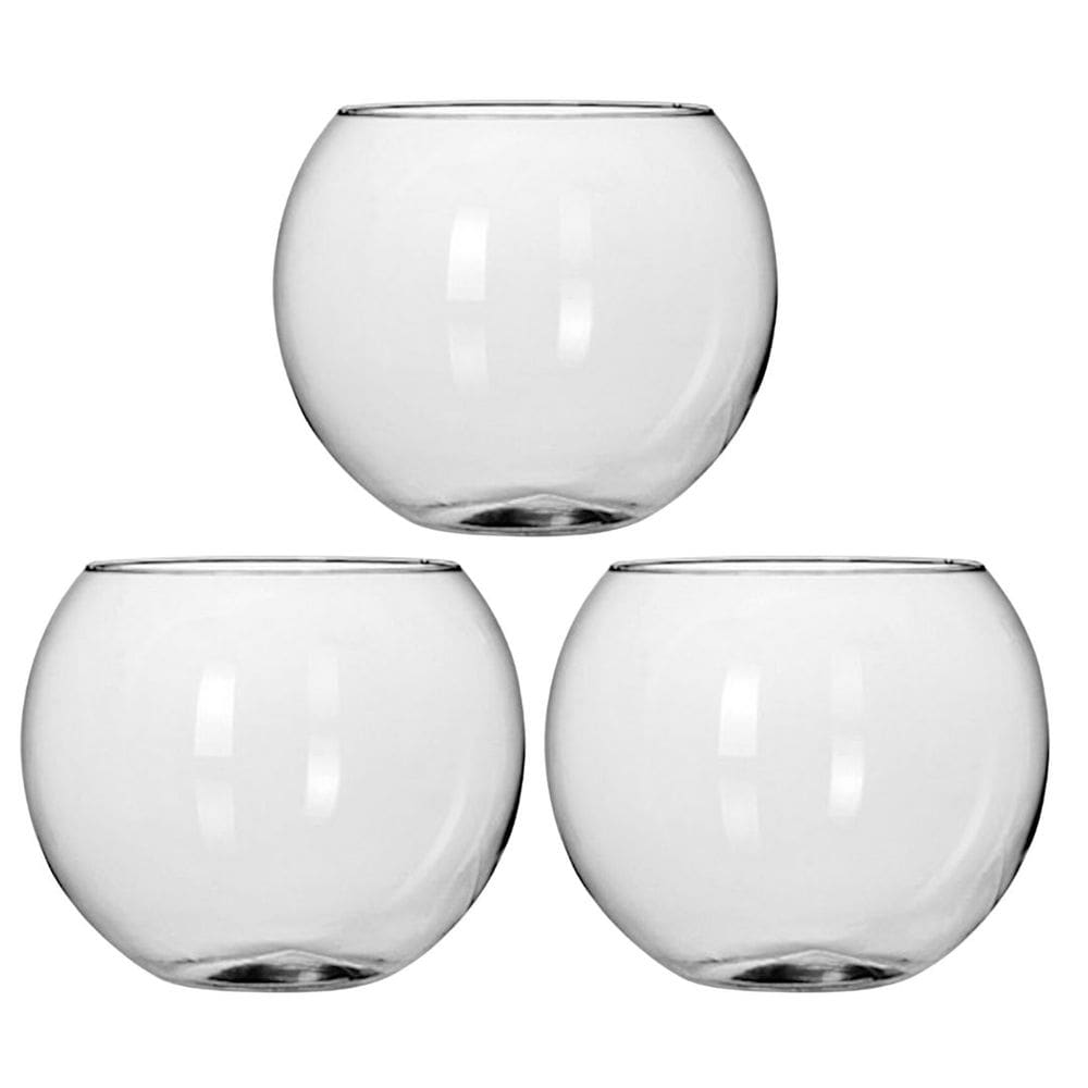 Kit 3 Vasos Vidro Redondo Tipo Aquário 1,5 Litros Decoração e Terrários - Mistral