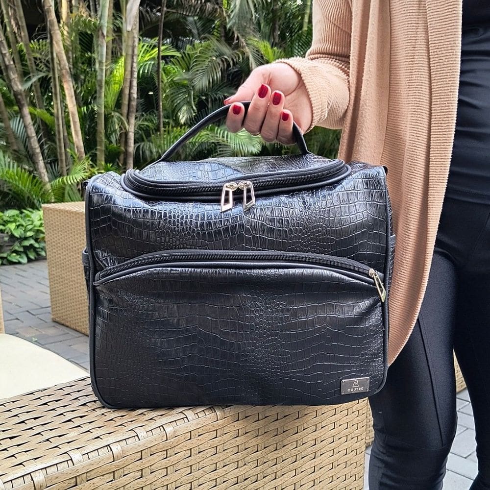 Frasqueira Feminina de Viagem Elegância Preto Croco - Coutre Bolsas