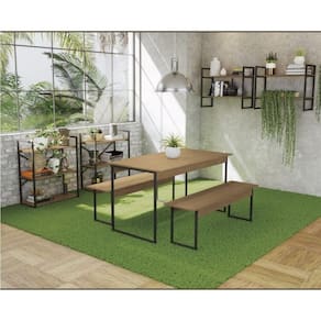 Kit Sala de Jantar Industrial com Mesa/bancos/nichos/estantes Kappesberg Freijó/Preto