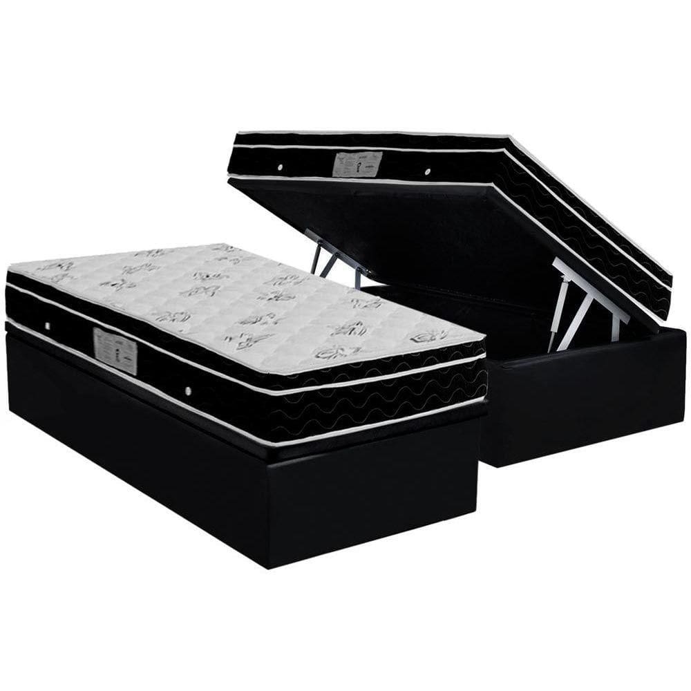 Cama Box Baú Solteiro: Colchão Molas Ortobom Nanolastic Physical Spring + Base CRC Suede Black(88x188)