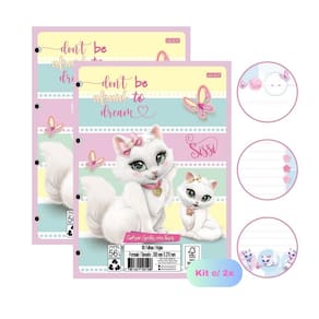 Kit 02 Blocos de Folhas Para Fichário Caderno Argolado Gatinha SISSI Decorado 80 Folhas São Domingos