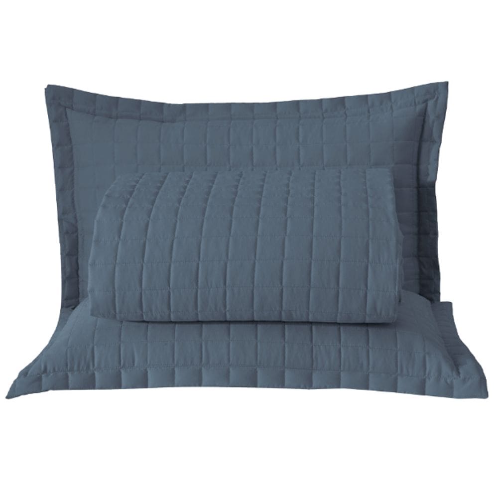 Kit Cobre Leito Colcha Bellini Casal Padrão Dupla Face Percal 300 Fios Textura Matelassê 3 Peças - Azul