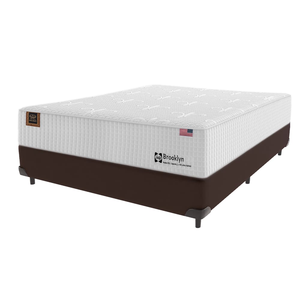Cama Box Marrom Colchão Casal Brooklin Molas ensacadas Sealy