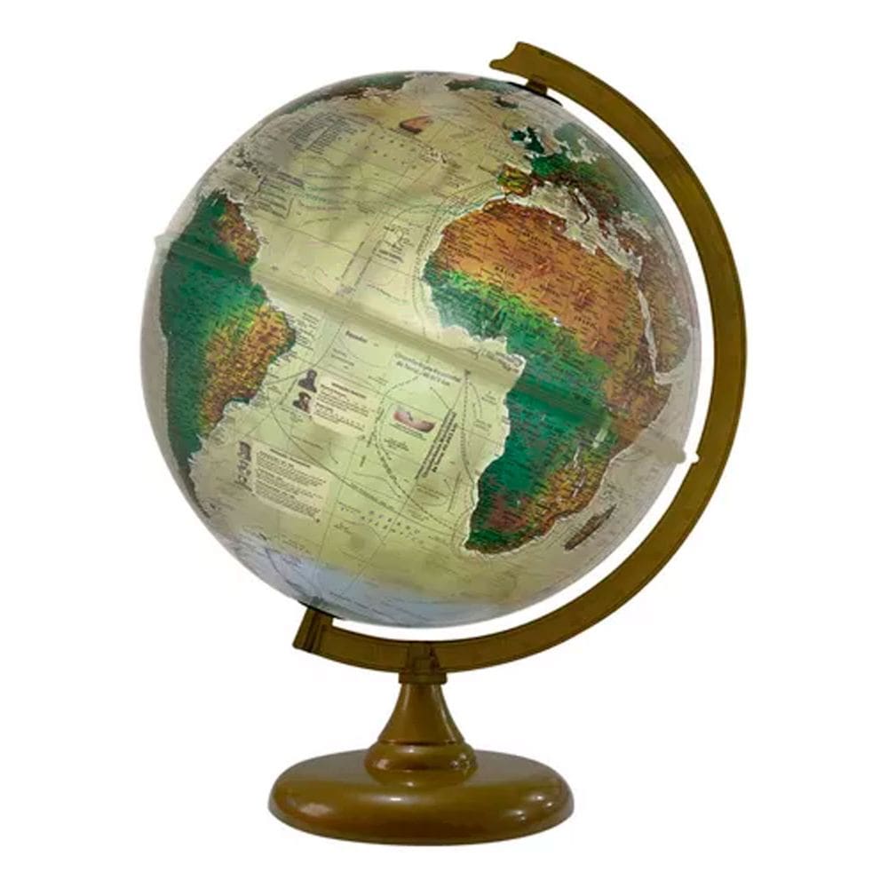 Globo Terrestre Iluminado 30cm Profissional 3 em 1 Político Físico e Histórico Com Luz Led Base Ouro Velho