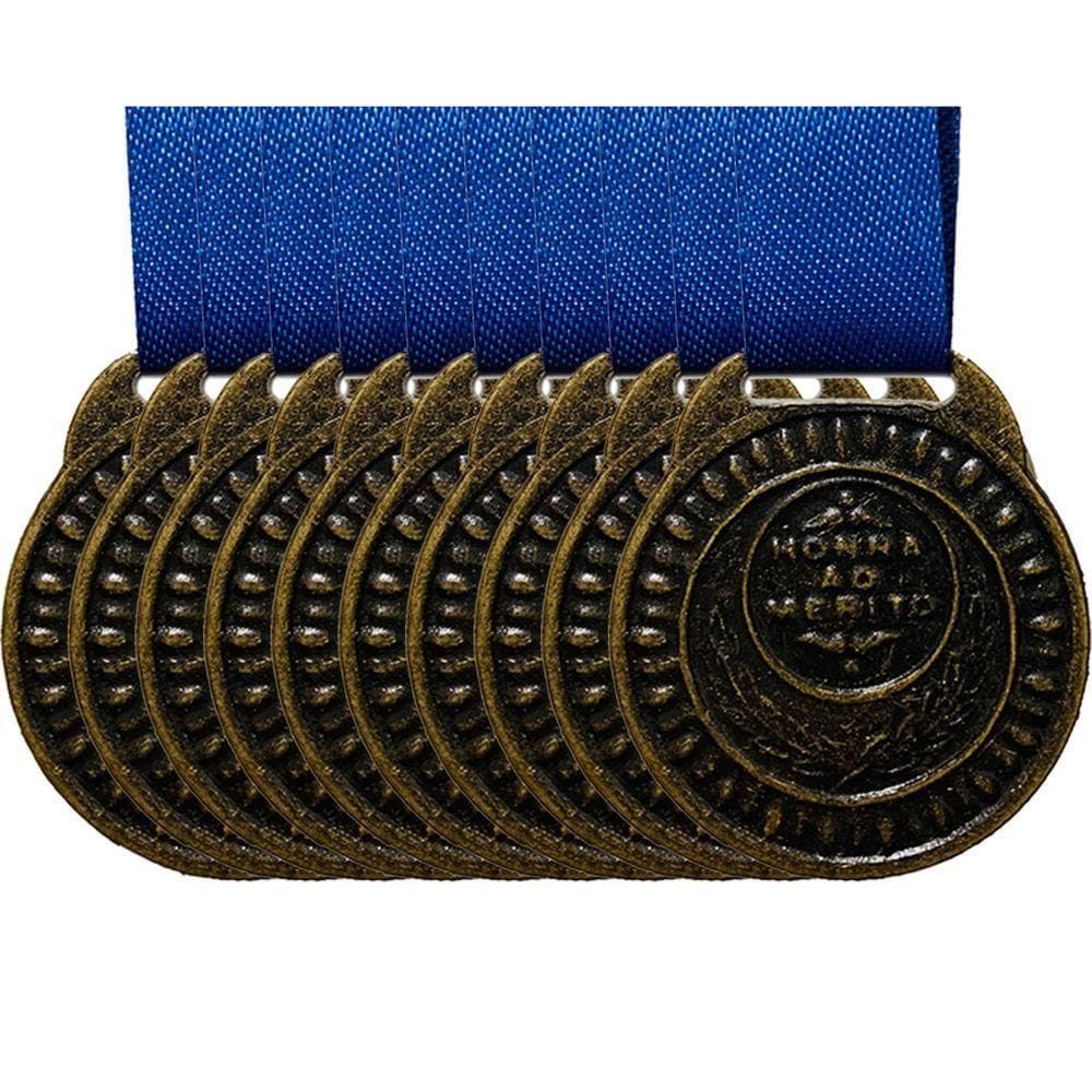 Conjunto 9 Medalhas Médias 3,5cm Diâmetro Metal Escola Fita bronze