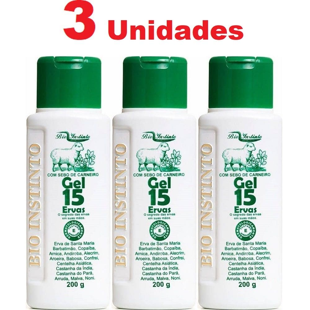 Kit com 3 Gel 15 Ervas Com Sebo de Carneiro Bio Instinto