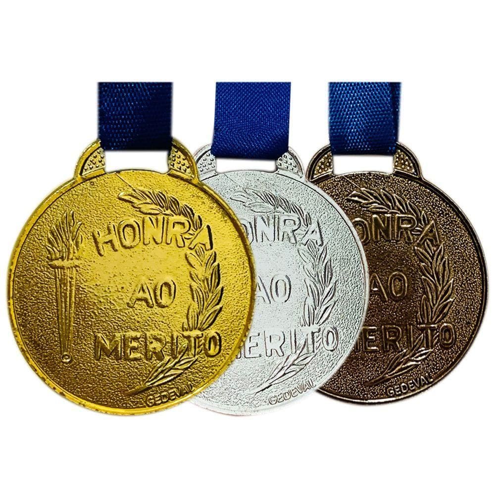 Lote 150 Medalhas Honra Ao Mérito Premiação Escola 3.5cm ouro