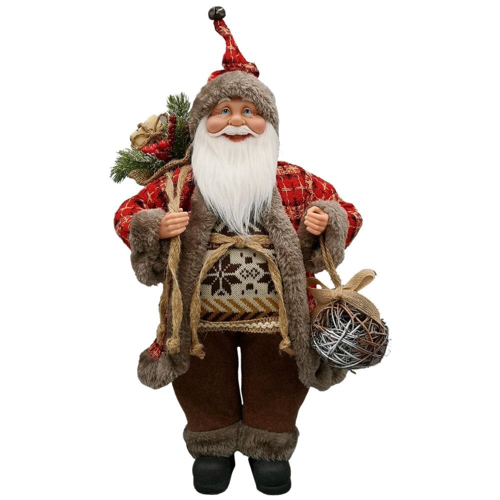 Papai Noel Médio Country Marrom/Vermelho Rústico 50Cm