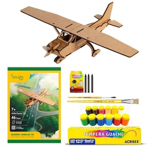 Quebra-Cabeça Avião Cessna170+12 Tinta Guache E Giz Marcação