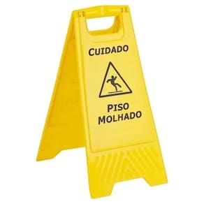 Placa Sinalizacao Piso Molhado Amarela Cavalete