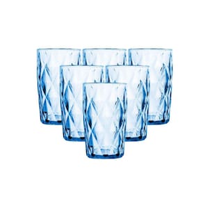 Conjunto 6 Copos Vidro Diamond Azul Transparente Alto Grande