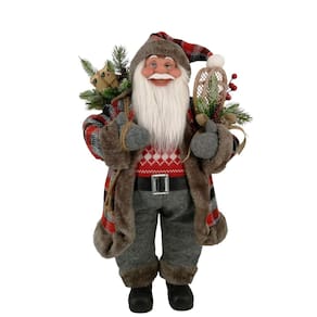 Papai Noel Vermelho/Cinza Grande Rustico Decoração 70Cm