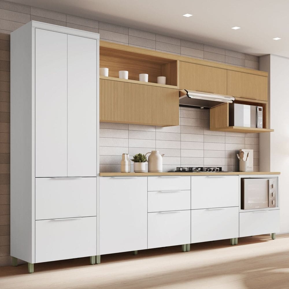 Cozinha 7 Peças 7 Portas 7 Gavetas Marquesa 100% Mdf Branco/Marrom