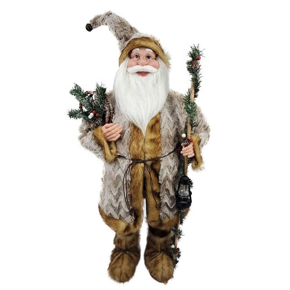 Papai Noel Grande Cinza Marrom Rustico Natal 90Cm