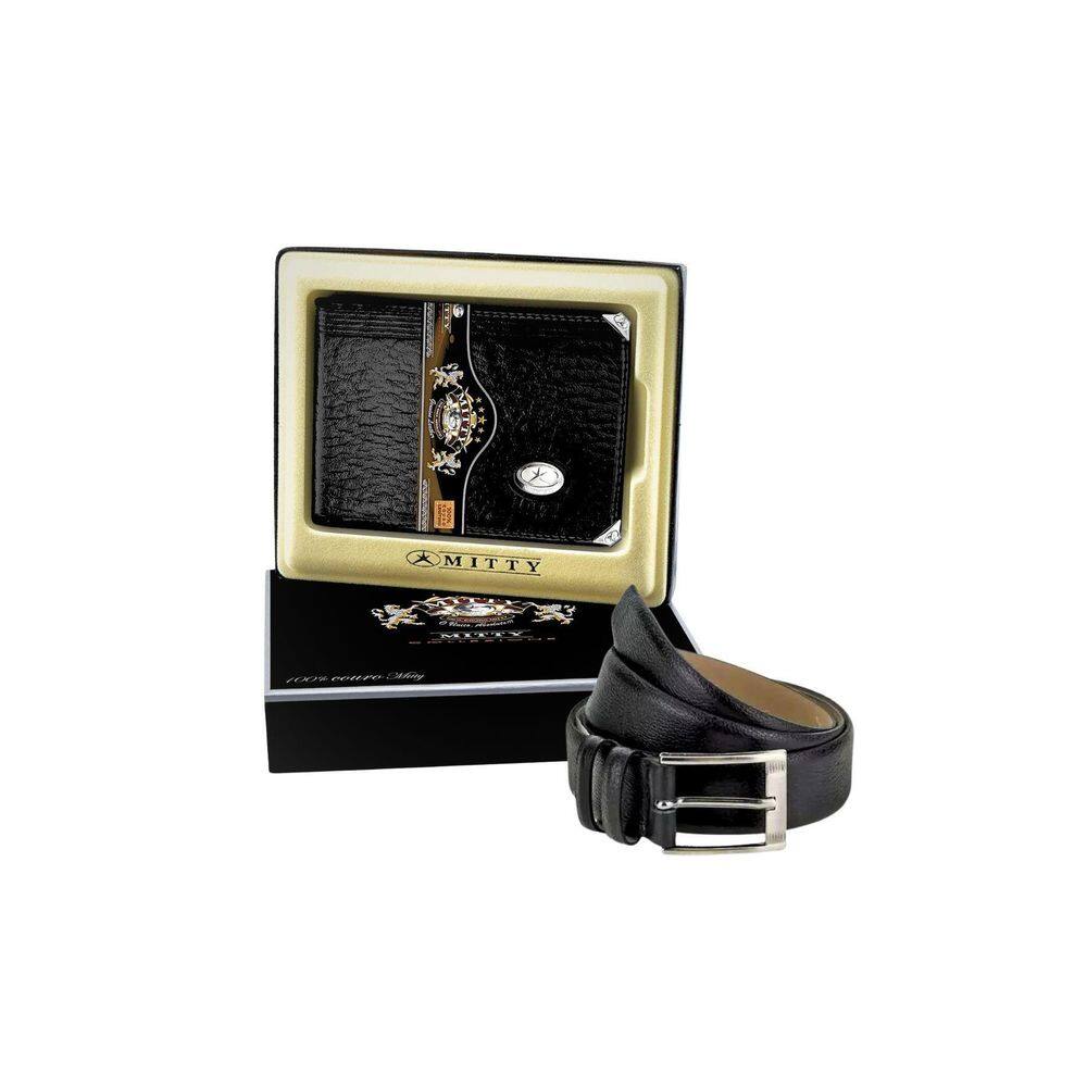 Kit Couro Carteira Média Mitty Cinto Fasolo M1 - Preto - 85