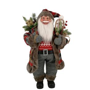 Papai Noel Vermelho/Cinza Grande Rustico Decoração 70Cm