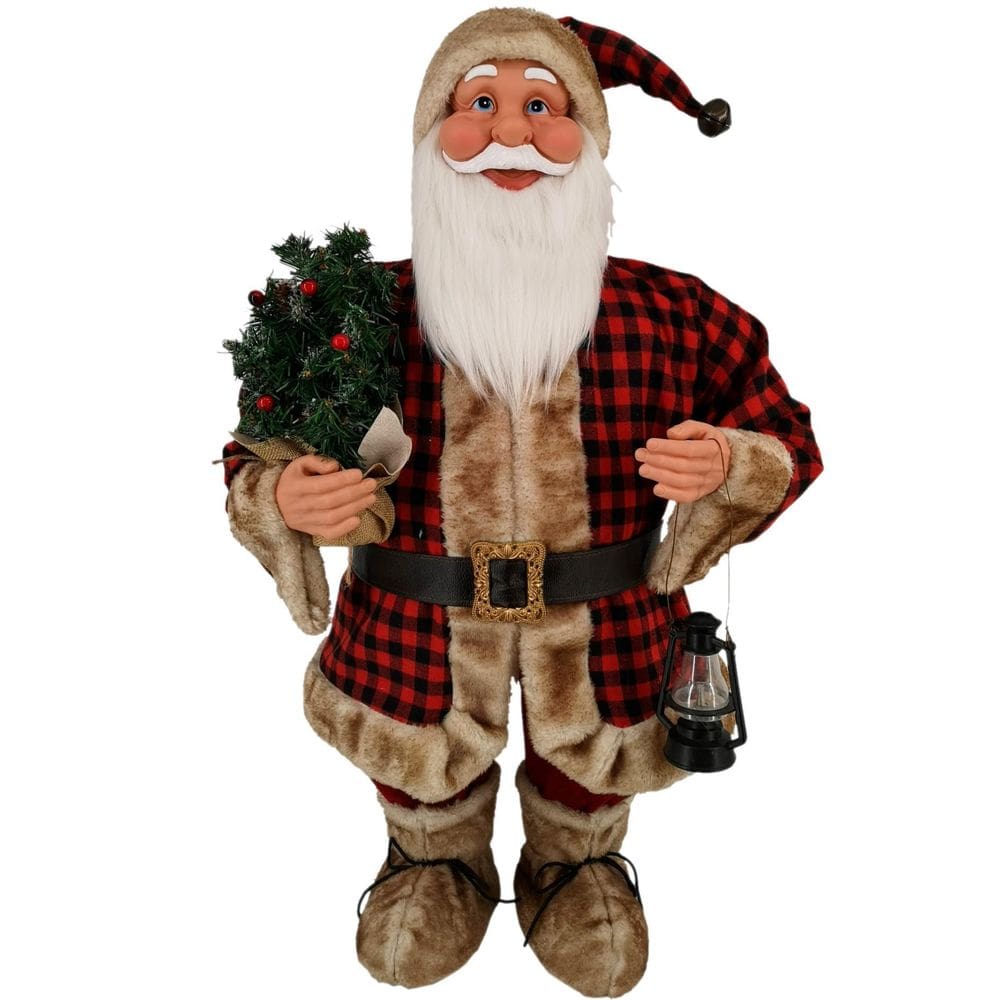 Papai Noel Grande Vermelho Xadrez Decoração Natal 90Cm