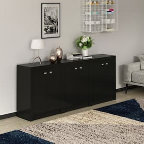 Kit 3 Balcões Me4103 com 6 Portas e Prateleira Preto