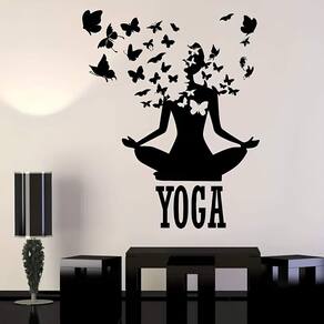 Adesivo De Parede De Yoga Meditação Com Borboletas
