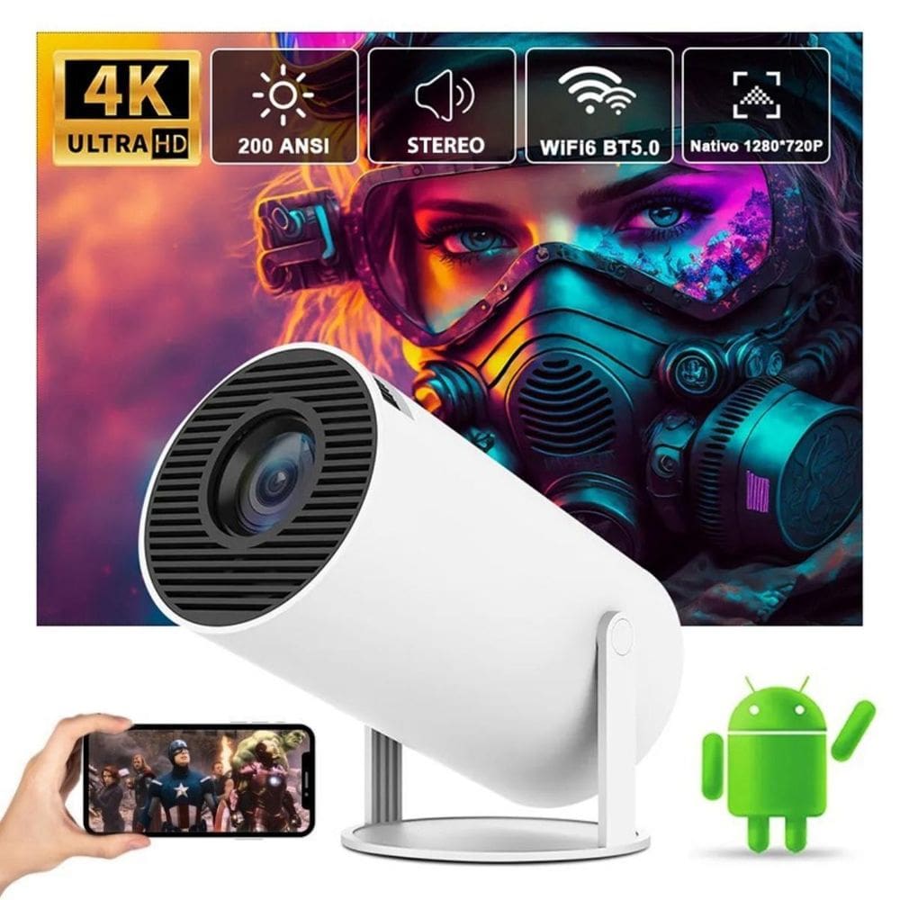 Mini Projetores Hy300 Branco 110V/220V 4K Conecta Celular