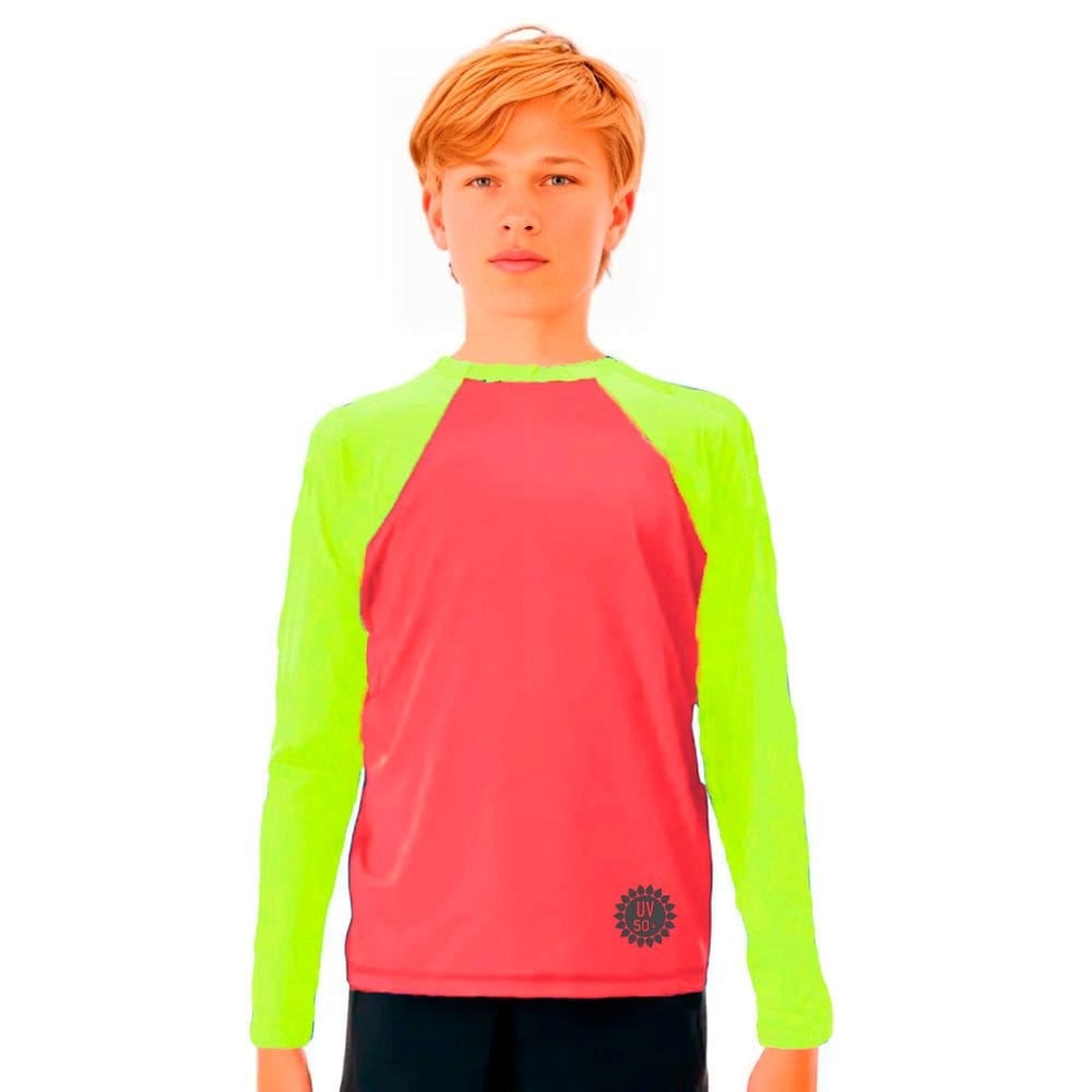 Camiseta Infantil Manga Longa Menino Uv50 Vermelho Ve 1 a 14