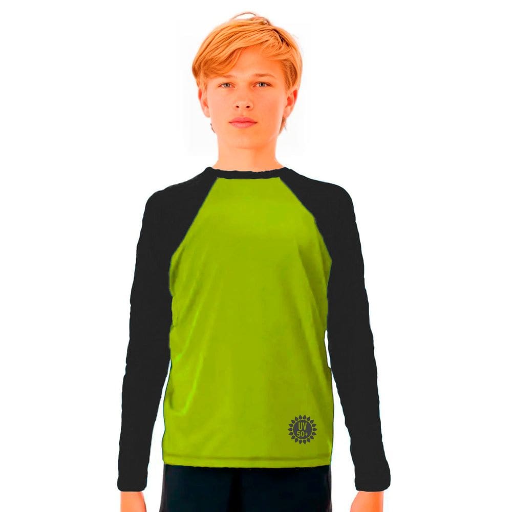 Camiseta Infantil Manga Longa Menino Uv50 Preto Verde 1 a 14