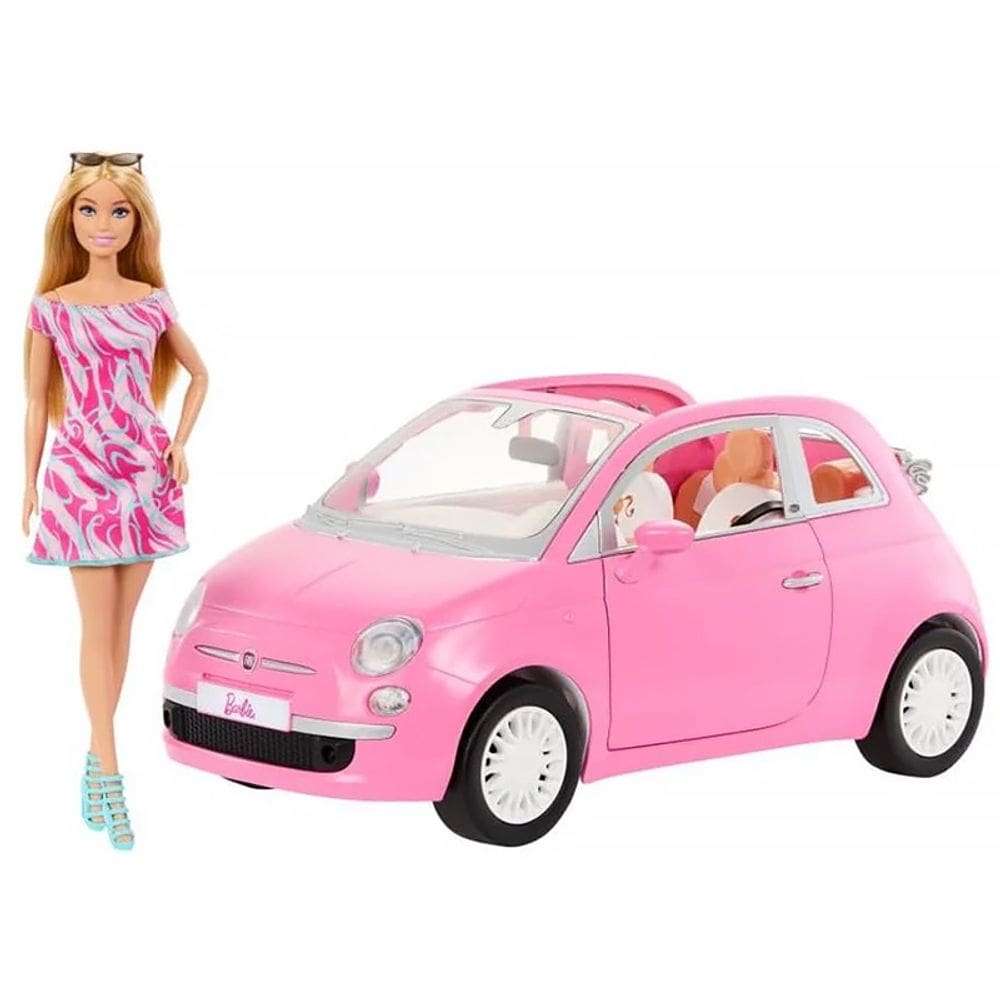 Carro Fiat 500 com Boneca Barbie Loira HRG59 - Mattel
